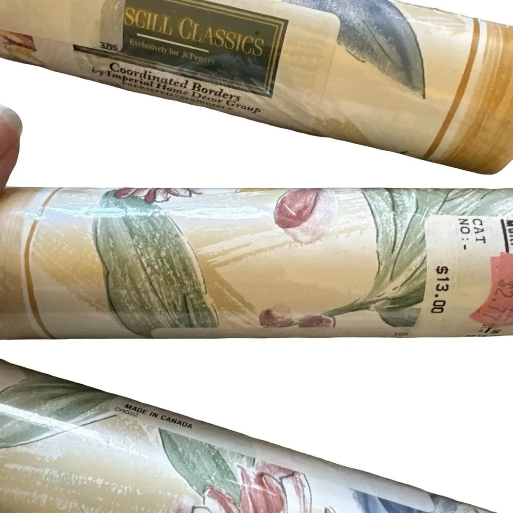 4 Croscill Classics Yellow Green‎ Floral Border Rolls 5 Yards New Vtg Imperial